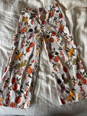 Maeve Colette White Fruit-Print Wide Leg Pants